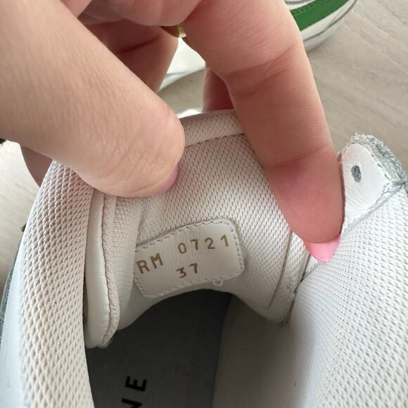 Celine CT-03 High Top Sneakers Sz 37 Optic White & Green Calfskin Leather - Picture 11 of 14